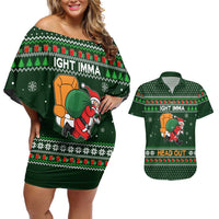 Ight Imma Head Out Santa Funny Christmas Christmas Couples Matching Off Shoulder Short Dress and Hawaiian Shirt Xmas Holiday Patterns - Wonder Print Shop