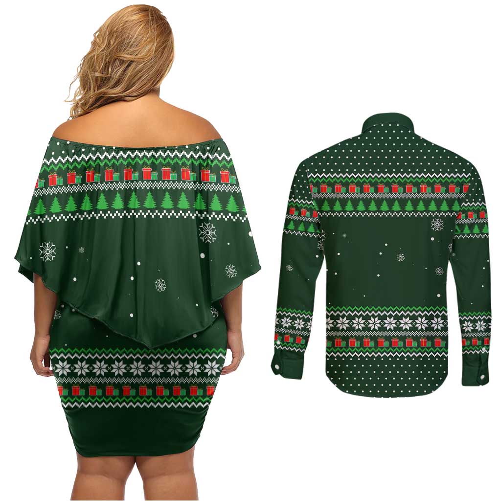 Ight Imma Head Out Santa Funny Christmas Christmas Couples Matching Off Shoulder Short Dress and Long Sleeve Button Shirt Xmas Holiday Patterns - Wonder Print Shop