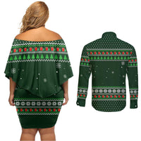 Ight Imma Head Out Santa Funny Christmas Christmas Couples Matching Off Shoulder Short Dress and Long Sleeve Button Shirt Xmas Holiday Patterns - Wonder Print Shop