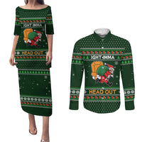 Ight Imma Head Out Santa Funny Christmas Christmas Couples Matching Puletasi and Long Sleeve Button Shirt Xmas Holiday Patterns - Wonder Print Shop