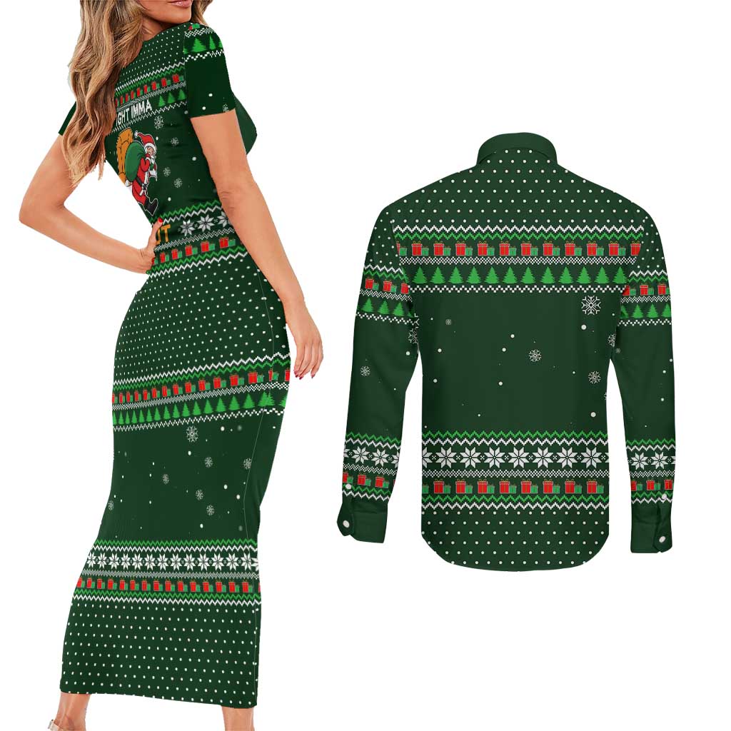 Ight Imma Head Out Santa Funny Christmas Christmas Couples Matching Short Sleeve Bodycon Dress and Long Sleeve Button Shirt Xmas Holiday Patterns - Wonder Print Shop