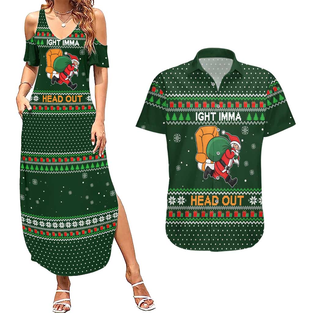 Ight Imma Head Out Santa Funny Christmas Christmas Couples Matching Summer Maxi Dress and Hawaiian Shirt Xmas Holiday Patterns - Wonder Print Shop