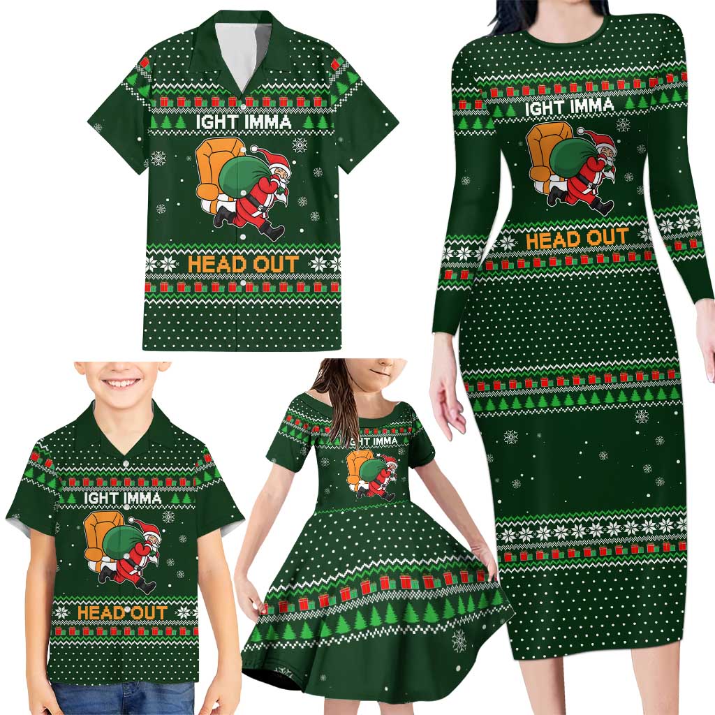 Ight Imma Head Out Santa Funny Christmas Christmas Family Matching Long Sleeve Bodycon Dress and Hawaiian Shirt Xmas Holiday Patterns - Wonder Print Shop