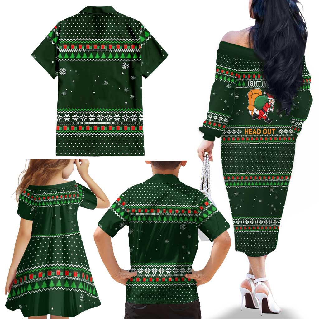 Ight Imma Head Out Santa Funny Christmas Christmas Family Matching Off The Shoulder Long Sleeve Dress and Hawaiian Shirt Xmas Holiday Patterns - Wonder Print Shop