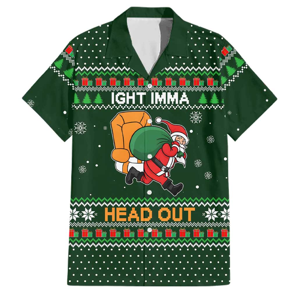 Ight Imma Head Out Santa Funny Christmas Christmas Family Matching Off Shoulder Short Dress and Hawaiian Shirt Xmas Holiday Patterns - Wonder Print Shop
