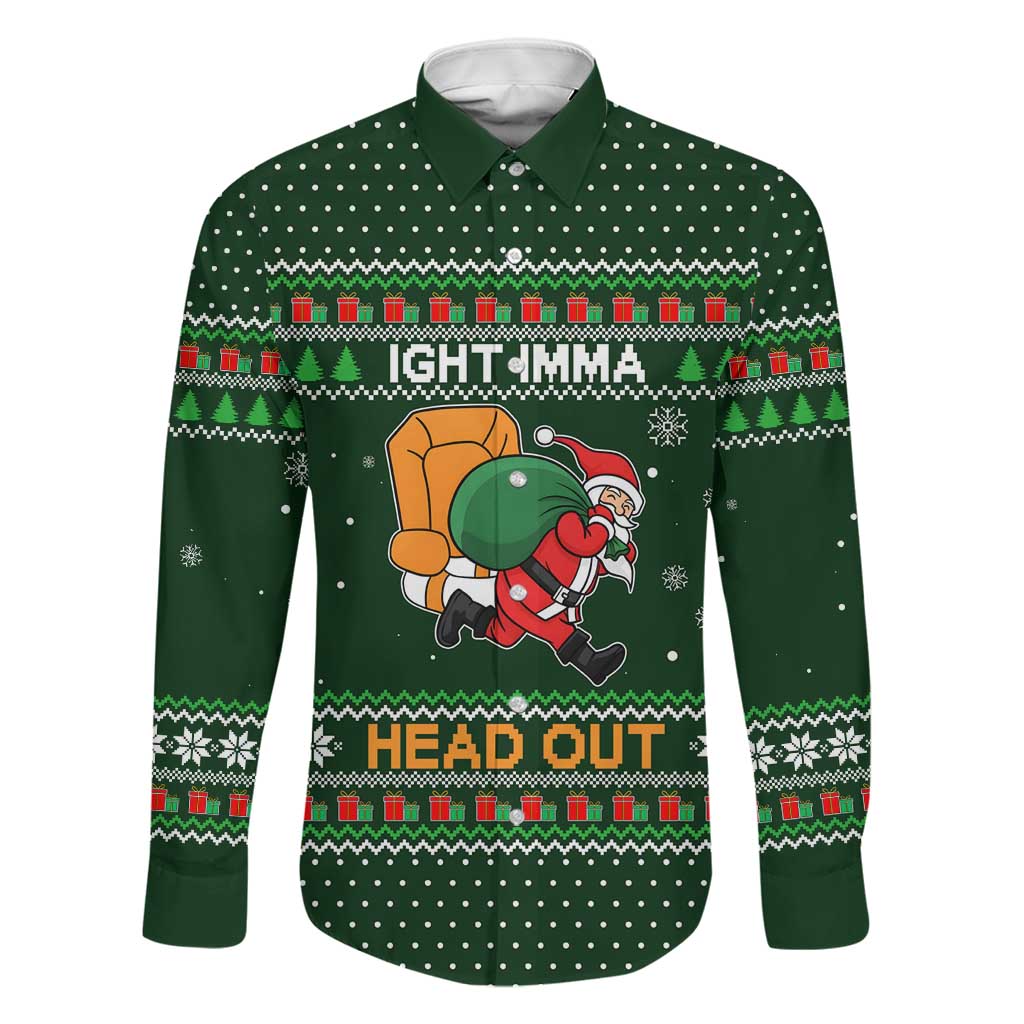 Ight Imma Head Out Santa Funny Christmas Christmas Family Matching Off Shoulder Short Dress and Hawaiian Shirt Xmas Holiday Patterns - Wonder Print Shop