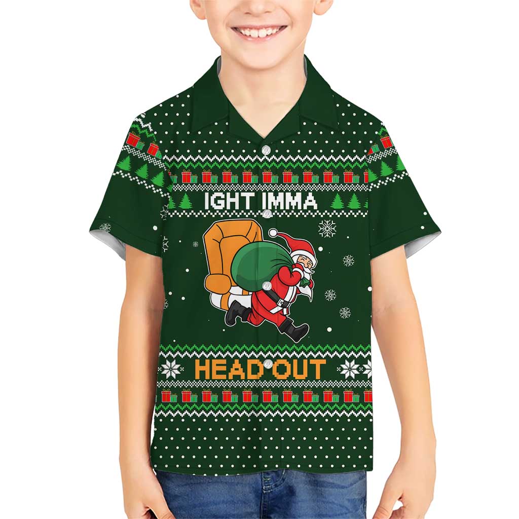 Ight Imma Head Out Santa Funny Christmas Christmas Family Matching Off Shoulder Short Dress and Hawaiian Shirt Xmas Holiday Patterns - Wonder Print Shop
