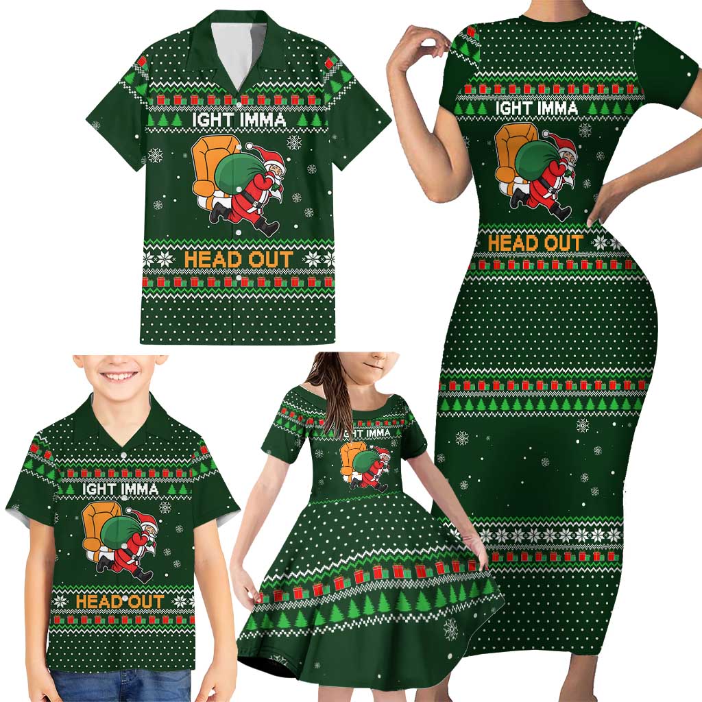 Ight Imma Head Out Santa Funny Christmas Christmas Family Matching Short Sleeve Bodycon Dress and Hawaiian Shirt Xmas Holiday Patterns - Wonder Print Shop