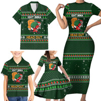 Ight Imma Head Out Santa Funny Christmas Christmas Family Matching Short Sleeve Bodycon Dress and Hawaiian Shirt Xmas Holiday Patterns - Wonder Print Shop