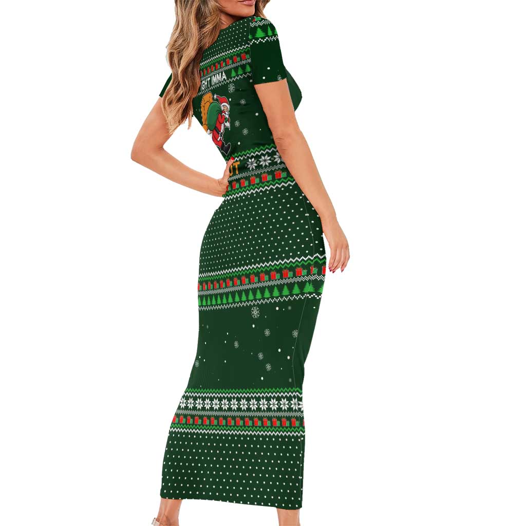 Ight Imma Head Out Santa Funny Christmas Christmas Family Matching Short Sleeve Bodycon Dress and Hawaiian Shirt Xmas Holiday Patterns - Wonder Print Shop