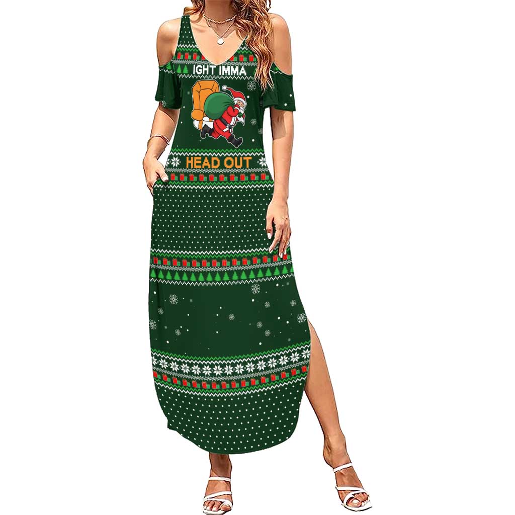 Ight Imma Head Out Santa Funny Christmas Christmas Family Matching Summer Maxi Dress and Hawaiian Shirt Xmas Holiday Patterns - Wonder Print Shop