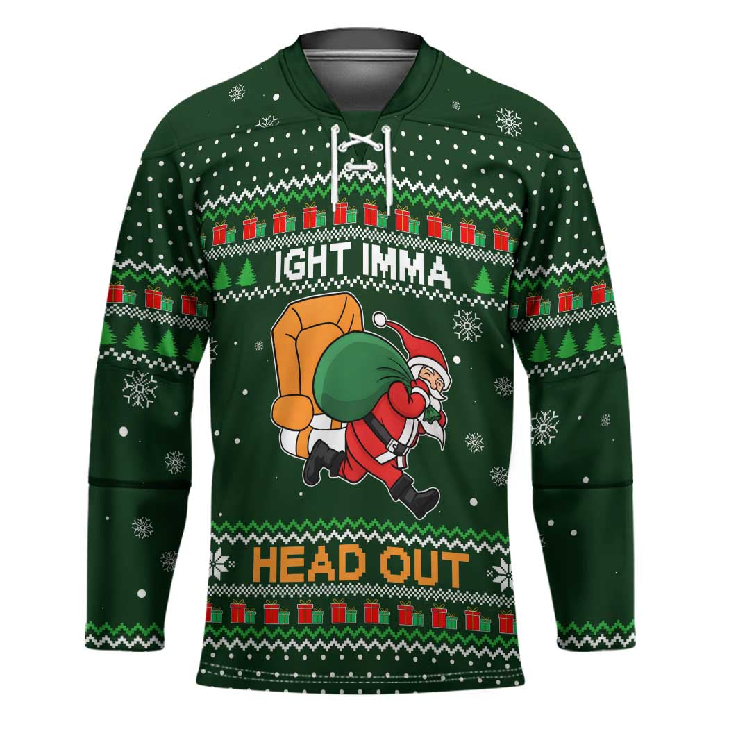 Ight Imma Head Out Santa Funny Christmas Christmas Hockey Jersey Xmas Holiday Patterns - Wonder Print Shop