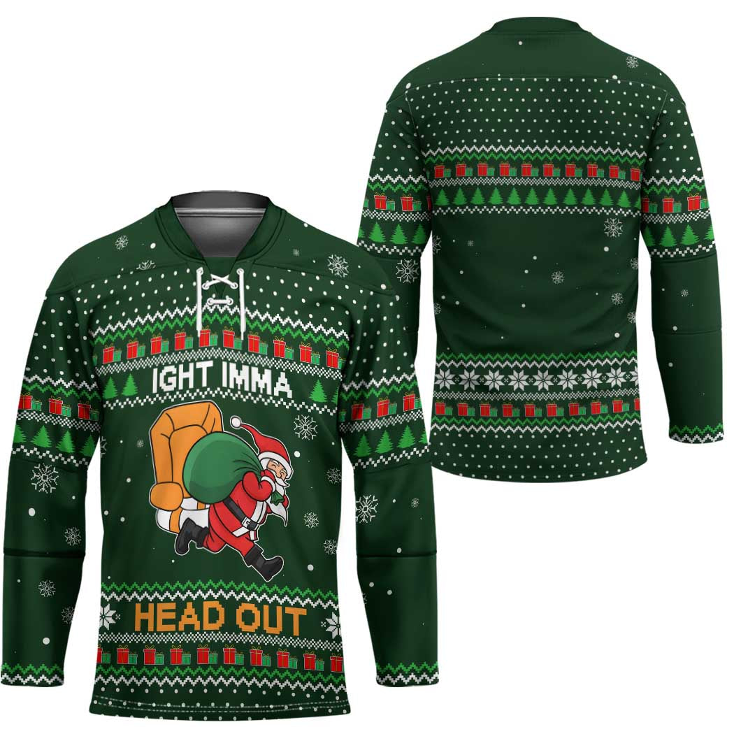 Ight Imma Head Out Santa Funny Christmas Christmas Hockey Jersey Xmas Holiday Patterns - Wonder Print Shop