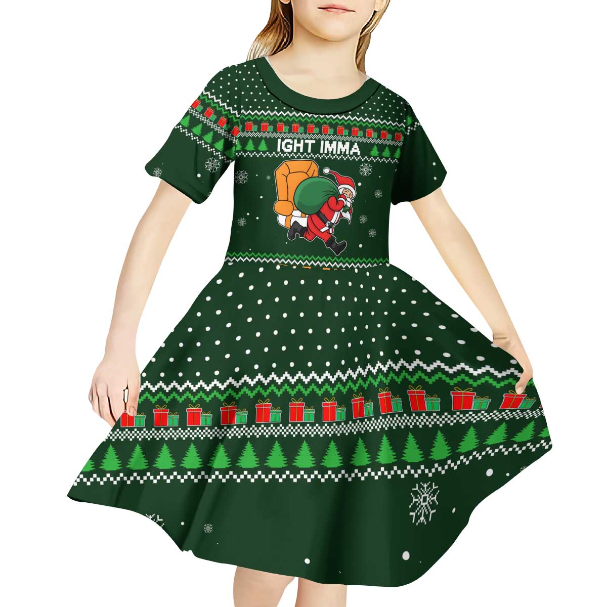 Ight Imma Head Out Santa Funny Christmas Christmas Kid Short Sleeve Dress Xmas Holiday Patterns - Wonder Print Shop