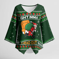 Ight Imma Head Out Santa Funny Christmas Christmas Kimono Sleeve Blouse Xmas Holiday Patterns - Wonder Print Shop