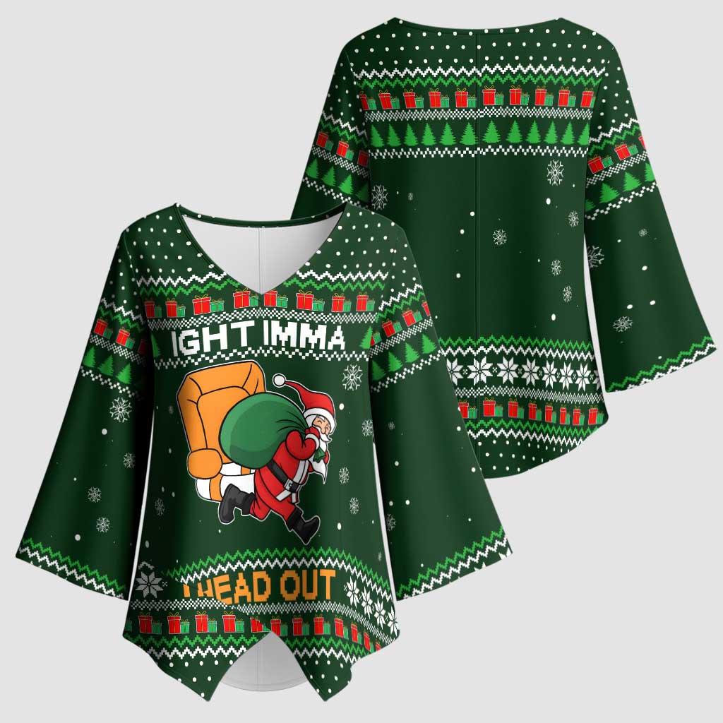 Ight Imma Head Out Santa Funny Christmas Christmas Kimono Sleeve Blouse Xmas Holiday Patterns - Wonder Print Shop