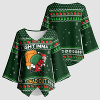 Ight Imma Head Out Santa Funny Christmas Christmas Kimono Sleeve Blouse Xmas Holiday Patterns - Wonder Print Shop