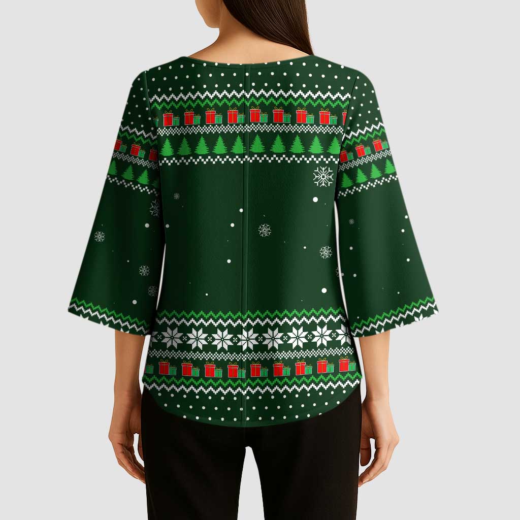 Ight Imma Head Out Santa Funny Christmas Christmas Kimono Sleeve Blouse Xmas Holiday Patterns - Wonder Print Shop