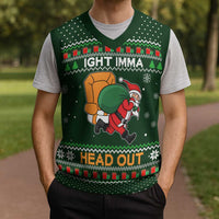 Ight Imma Head Out Santa Funny Christmas Christmas Knitted V-Neck Vest Xmas Holiday Patterns - Wonder Print Shop
