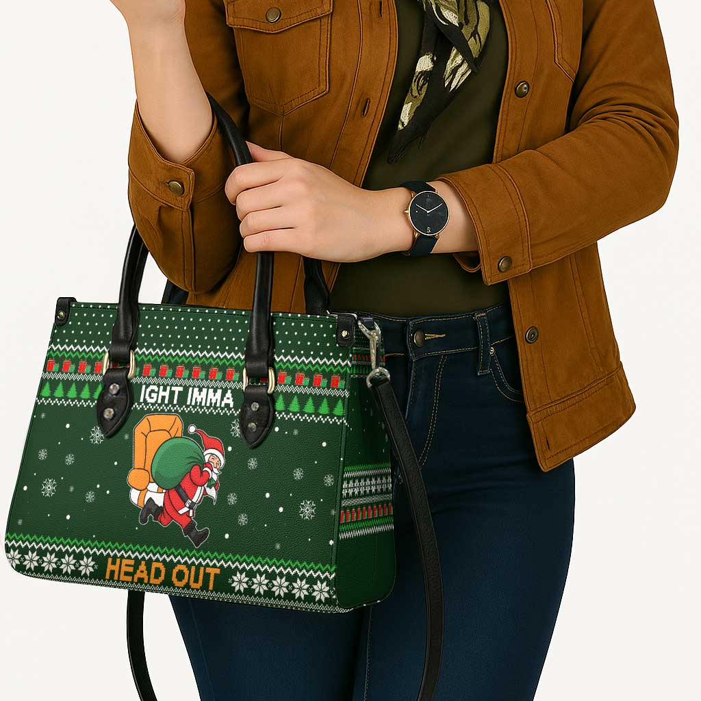 Ight Imma Head Out Santa Funny Christmas Christmas Leather Bag Xmas Holiday Patterns - Wonder Print Shop