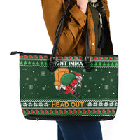 Ight Imma Head Out Santa Funny Christmas Christmas Leather Tote Bag Xmas Holiday Patterns - Wonder Print Shop