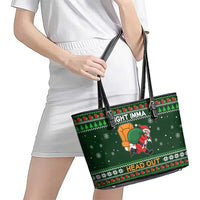 Ight Imma Head Out Santa Funny Christmas Christmas Leather Tote Bag Xmas Holiday Patterns - Wonder Print Shop