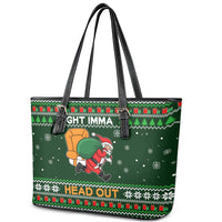 Ight Imma Head Out Santa Funny Christmas Christmas Leather Tote Bag Xmas Holiday Patterns - Wonder Print Shop
