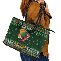 Ight Imma Head Out Santa Funny Christmas Christmas Leather Tote Bag Xmas Holiday Patterns - Wonder Print Shop