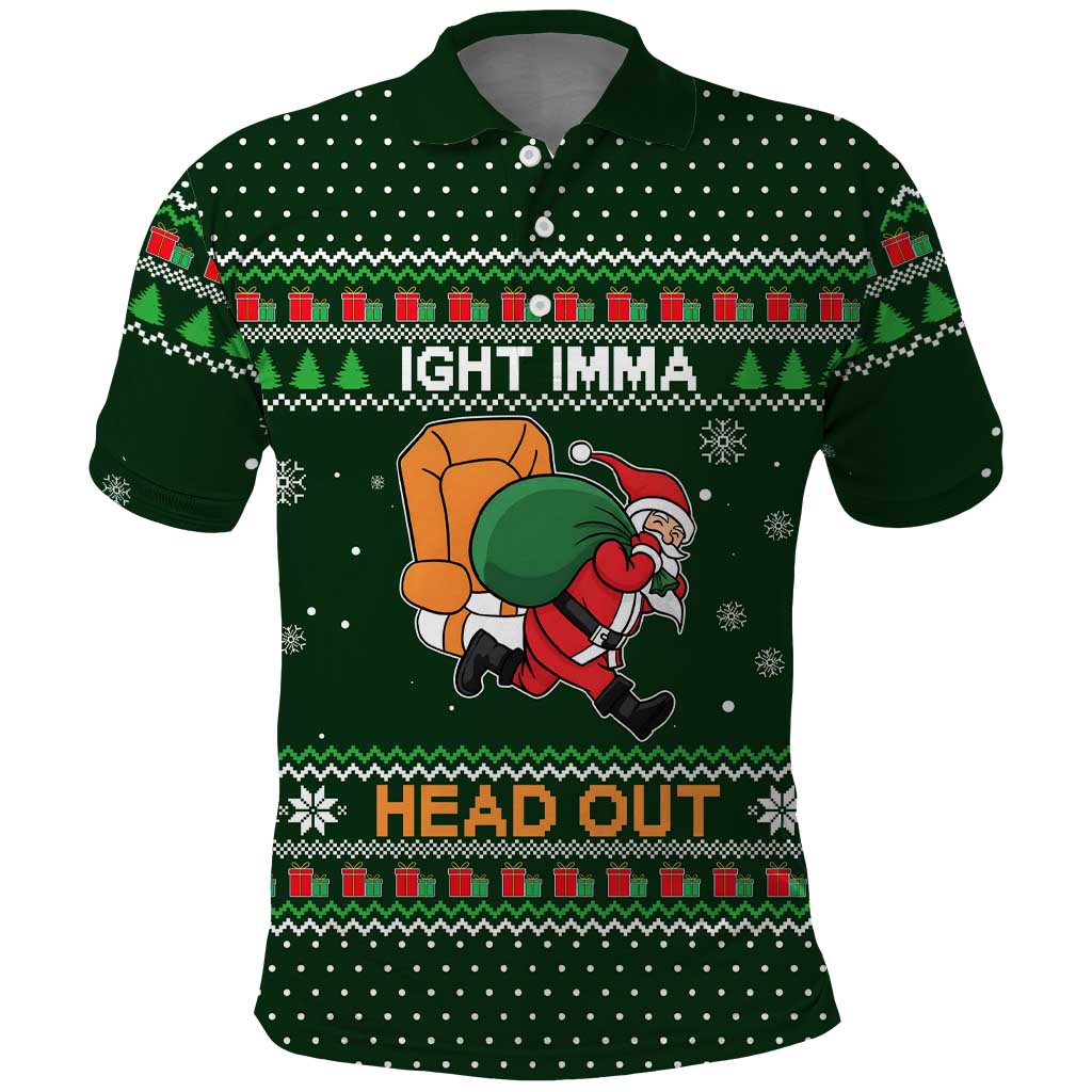 Ight Imma Head Out Santa Funny Christmas Christmas Polo Shirt Xmas Holiday Patterns - Wonder Print Shop