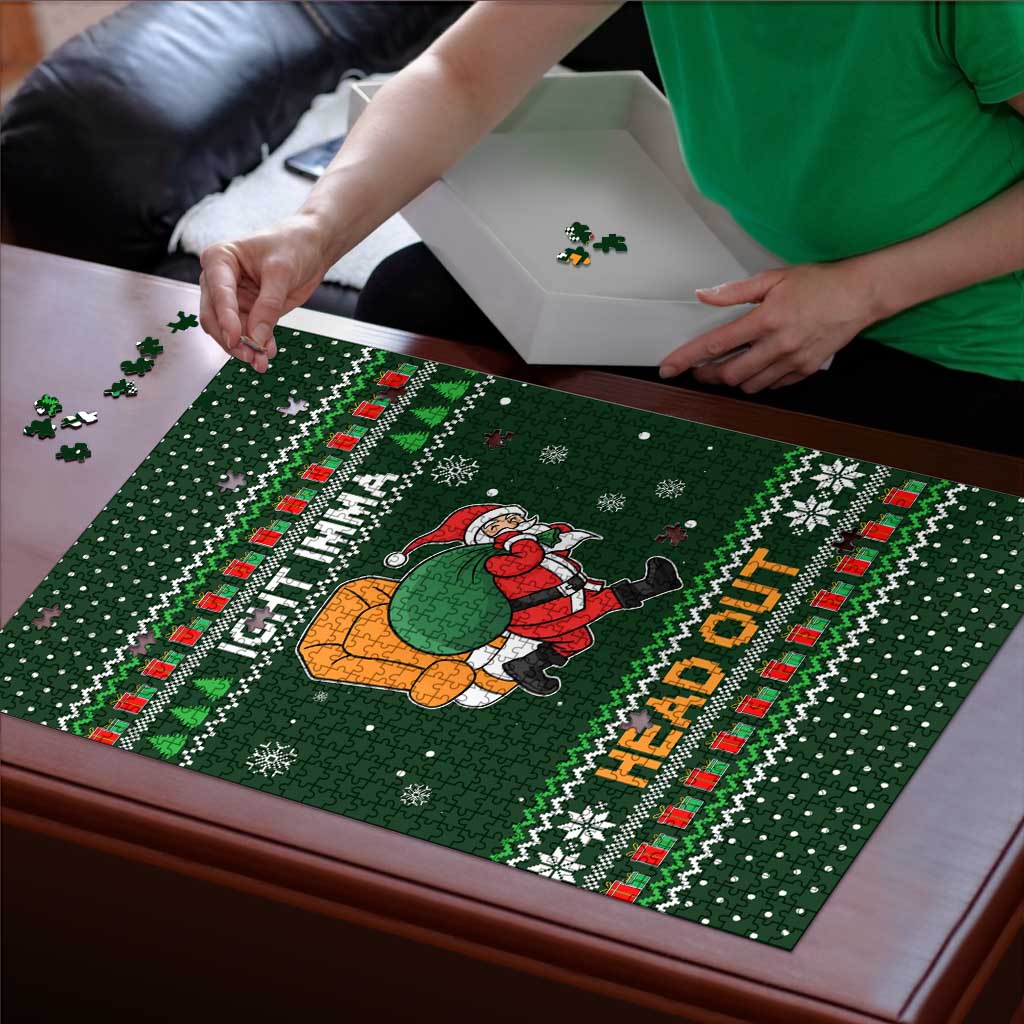 Ight Imma Head Out Santa Funny Christmas Christmas Puzzle Xmas Holiday Patterns - Wonder Print Shop