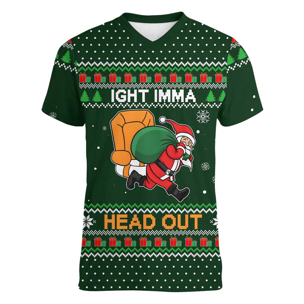 Ight Imma Head Out Santa Funny Christmas Christmas Women V-Neck T-Shirt Xmas Holiday Patterns - Wonder Print Shop