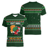 Ight Imma Head Out Santa Funny Christmas Christmas Women V-Neck T-Shirt Xmas Holiday Patterns - Wonder Print Shop