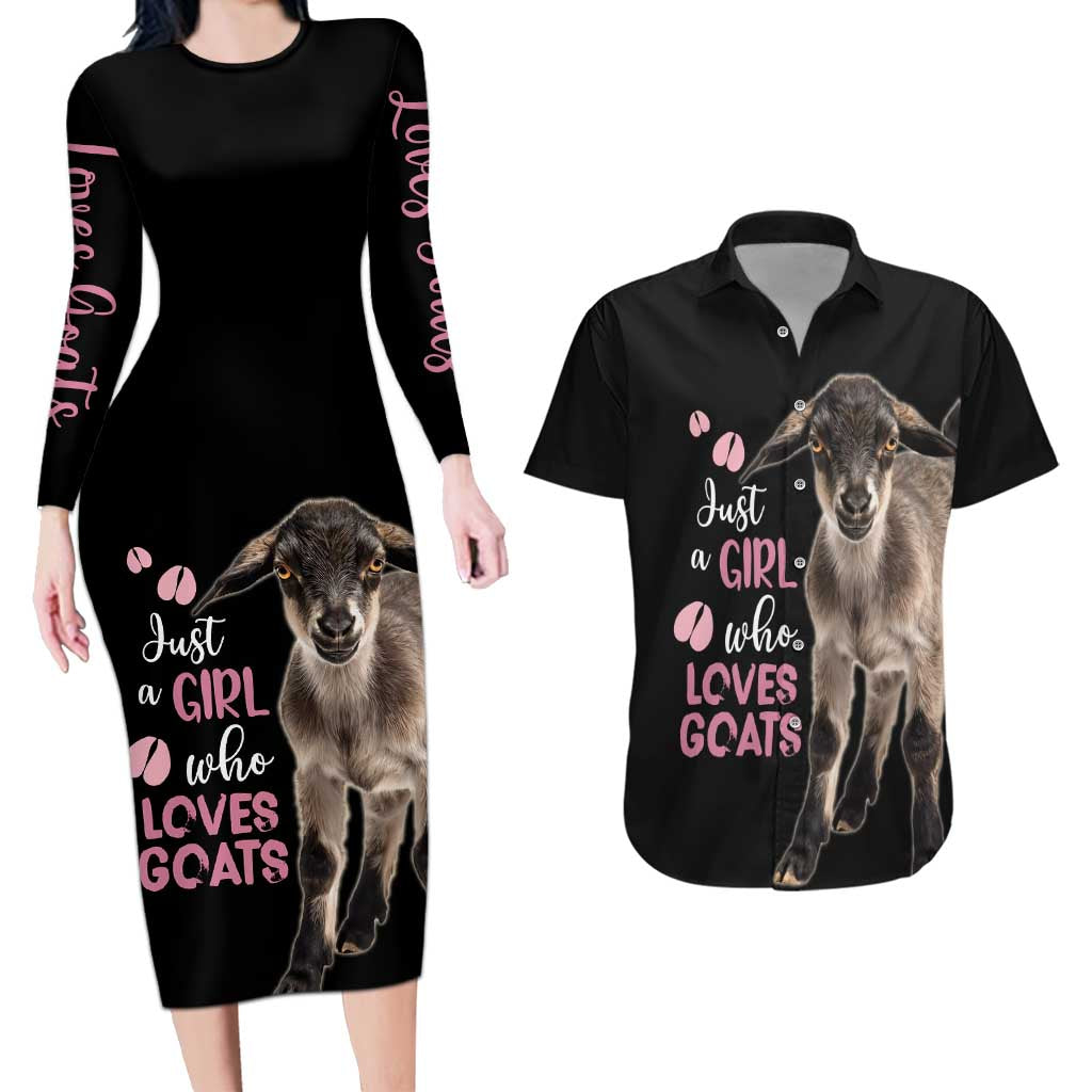 Who Loves Goat Just A Girl Christmas Trees Christmas Christmas Couples Matching Long Sleeve Bodycon Dress and Hawaiian Shirt Xmas Holiday Patterns - Wonder Print Shop