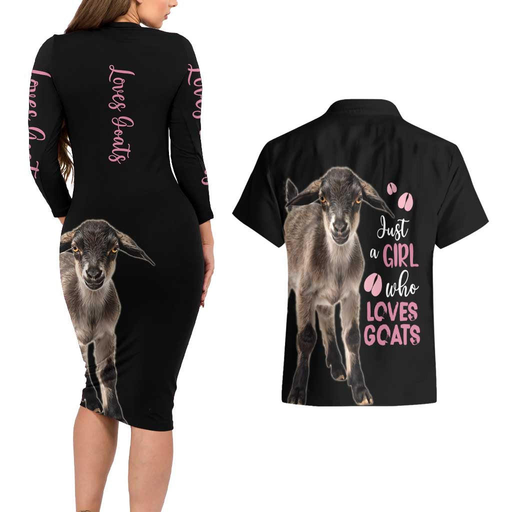 Who Loves Goat Just A Girl Christmas Trees Christmas Christmas Couples Matching Long Sleeve Bodycon Dress and Hawaiian Shirt Xmas Holiday Patterns - Wonder Print Shop