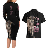Who Loves Goat Just A Girl Christmas Trees Christmas Christmas Couples Matching Long Sleeve Bodycon Dress and Hawaiian Shirt Xmas Holiday Patterns - Wonder Print Shop