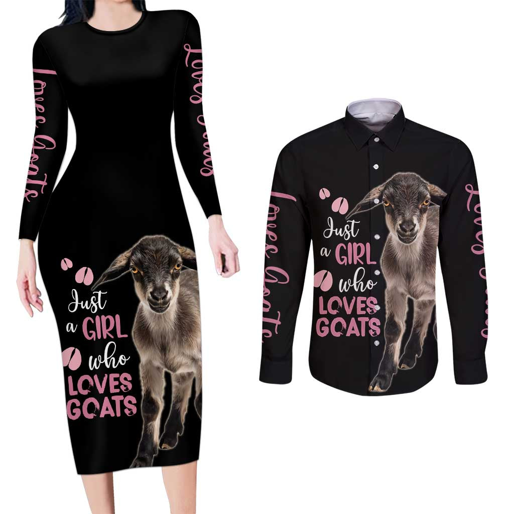 Who Loves Goat Just A Girl Christmas Trees Christmas Christmas Couples Matching Long Sleeve Bodycon Dress and Long Sleeve Button Shirt Xmas Holiday Patterns - Wonder Print Shop