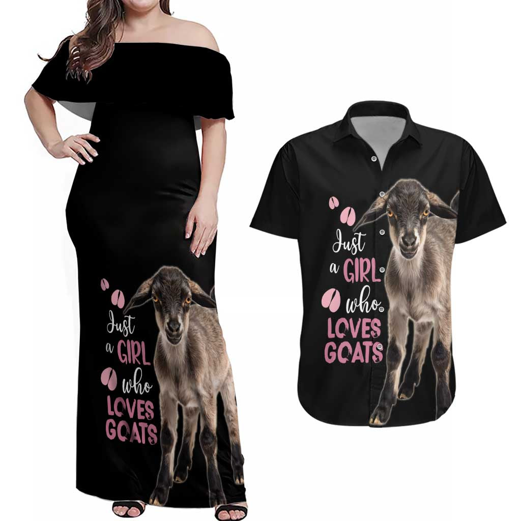 Who Loves Goat Just A Girl Christmas Trees Christmas Christmas Couples Matching Off Shoulder Maxi Dress and Hawaiian Shirt Xmas Holiday Patterns - Wonder Print Shop