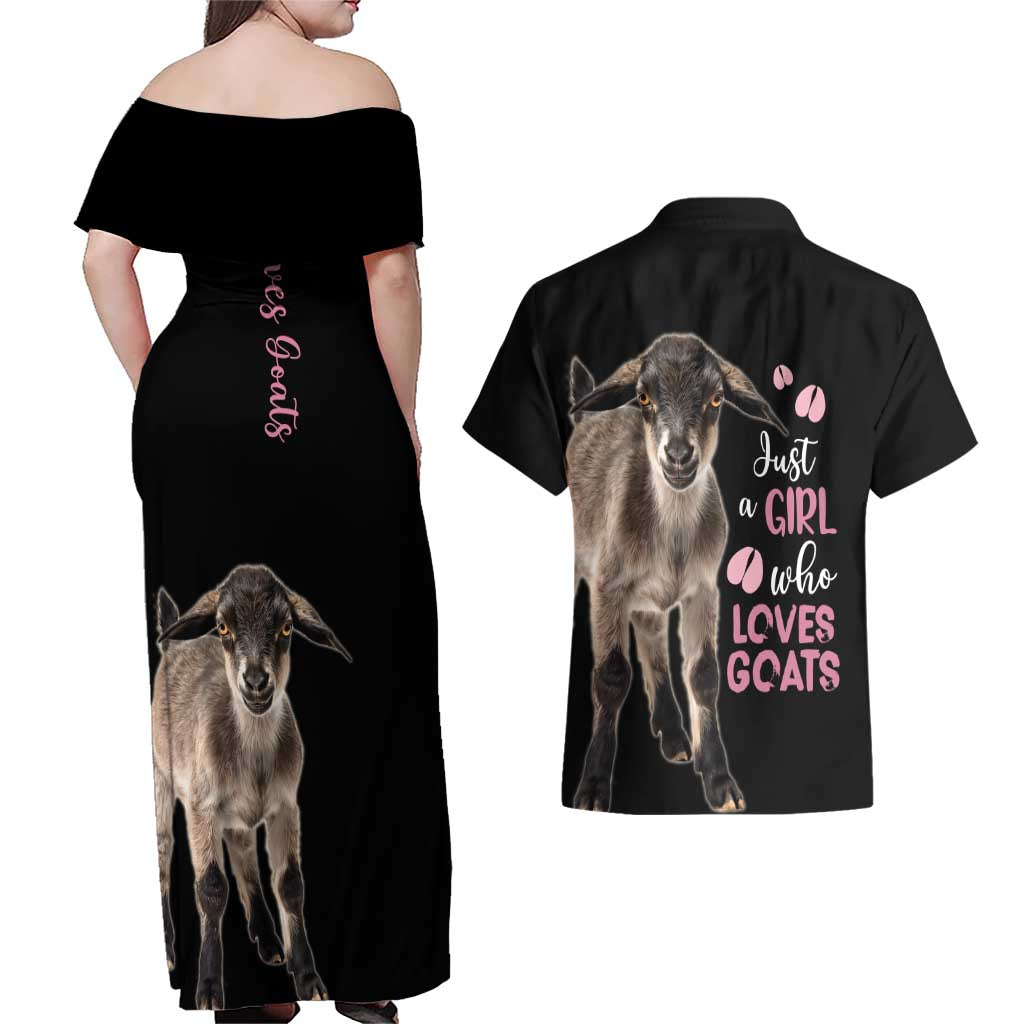 Who Loves Goat Just A Girl Christmas Trees Christmas Christmas Couples Matching Off Shoulder Maxi Dress and Hawaiian Shirt Xmas Holiday Patterns - Wonder Print Shop