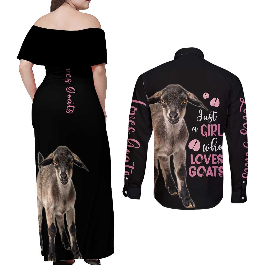Who Loves Goat Just A Girl Christmas Trees Christmas Christmas Couples Matching Off Shoulder Maxi Dress and Long Sleeve Button Shirt Xmas Holiday Patterns - Wonder Print Shop