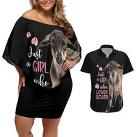 Who Loves Goat Just A Girl Christmas Trees Christmas Christmas Couples Matching Off Shoulder Short Dress and Hawaiian Shirt Xmas Holiday Patterns - Wonder Print Shop