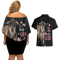 Who Loves Goat Just A Girl Christmas Trees Christmas Christmas Couples Matching Off Shoulder Short Dress and Hawaiian Shirt Xmas Holiday Patterns - Wonder Print Shop