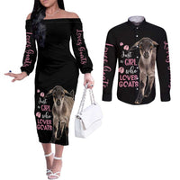 Who Loves Goat Just A Girl Christmas Trees Christmas Christmas Couples Matching Off The Shoulder Long Sleeve Dress and Long Sleeve Button Shirt Xmas Holiday Patterns - Wonder Print Shop