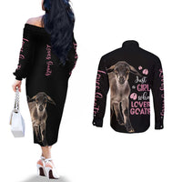 Who Loves Goat Just A Girl Christmas Trees Christmas Christmas Couples Matching Off The Shoulder Long Sleeve Dress and Long Sleeve Button Shirt Xmas Holiday Patterns - Wonder Print Shop