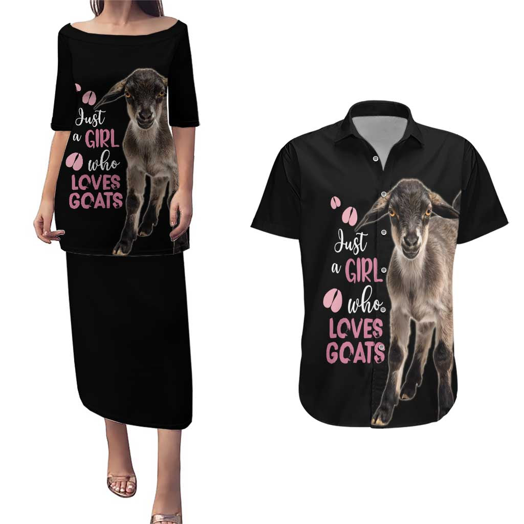 Who Loves Goat Just A Girl Christmas Trees Christmas Christmas Couples Matching Puletasi and Hawaiian Shirt Xmas Holiday Patterns - Wonder Print Shop