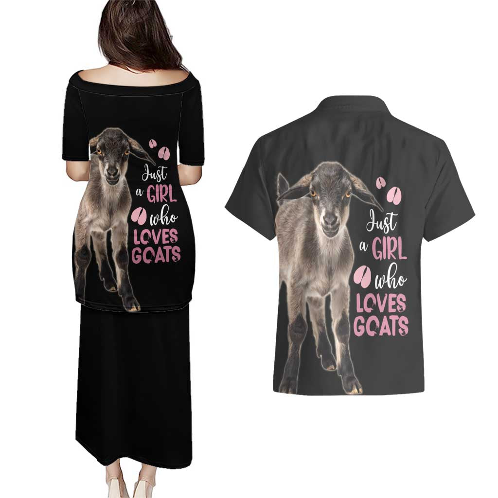 Who Loves Goat Just A Girl Christmas Trees Christmas Christmas Couples Matching Puletasi and Hawaiian Shirt Xmas Holiday Patterns - Wonder Print Shop