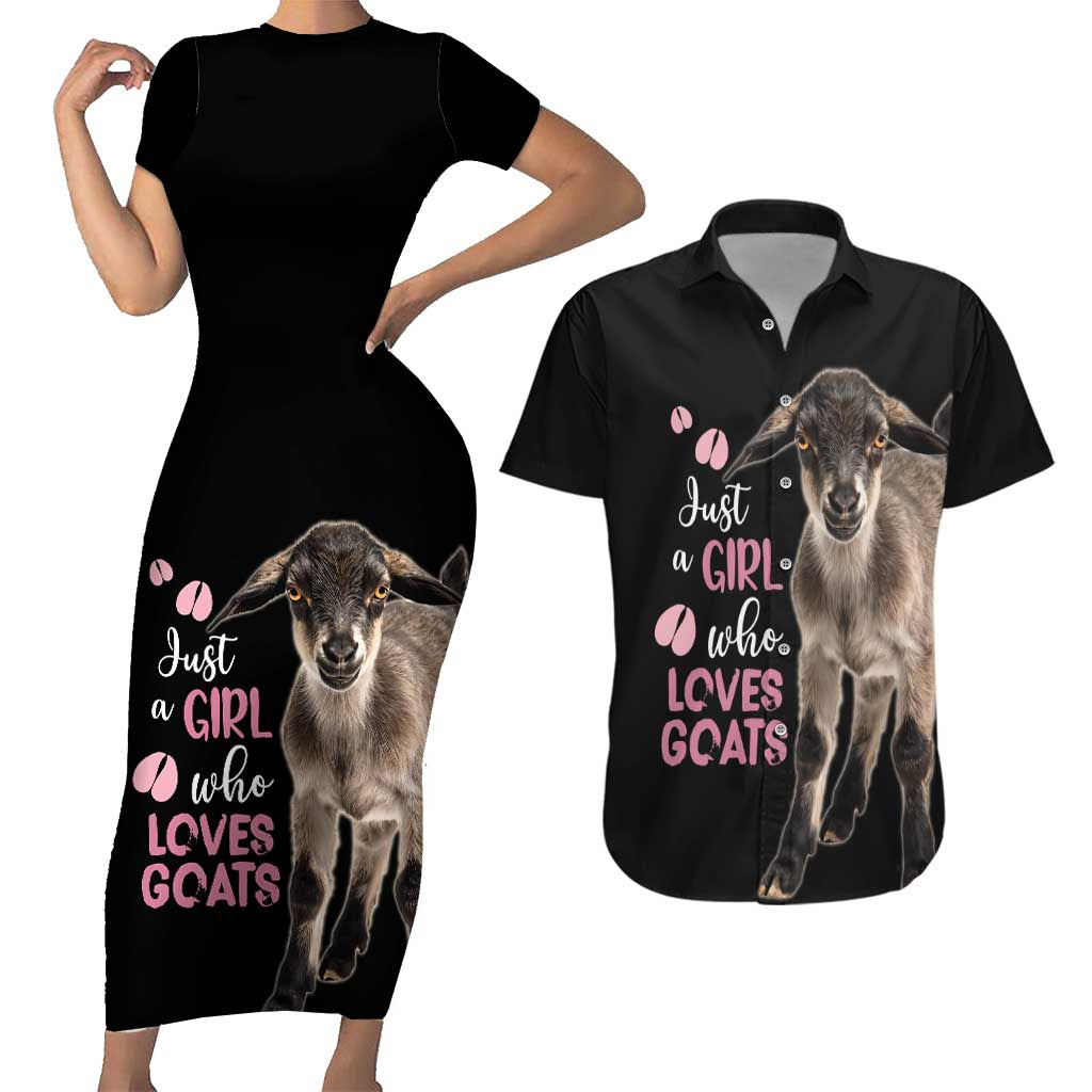 Who Loves Goat Just A Girl Christmas Trees Christmas Christmas Couples Matching Short Sleeve Bodycon Dress and Hawaiian Shirt Xmas Holiday Patterns - Wonder Print Shop