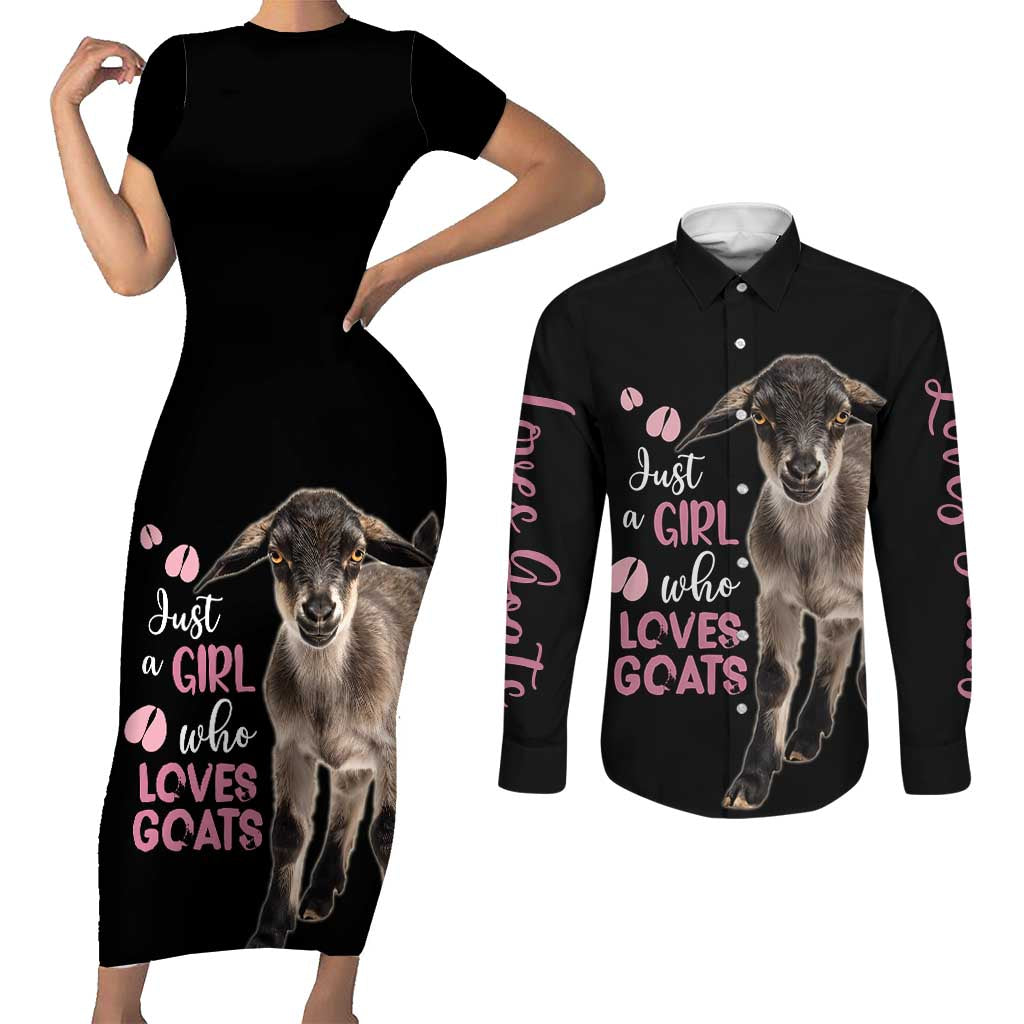 Who Loves Goat Just A Girl Christmas Trees Christmas Christmas Couples Matching Short Sleeve Bodycon Dress and Long Sleeve Button Shirt Xmas Holiday Patterns - Wonder Print Shop