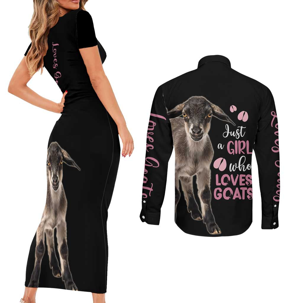 Who Loves Goat Just A Girl Christmas Trees Christmas Christmas Couples Matching Short Sleeve Bodycon Dress and Long Sleeve Button Shirt Xmas Holiday Patterns - Wonder Print Shop