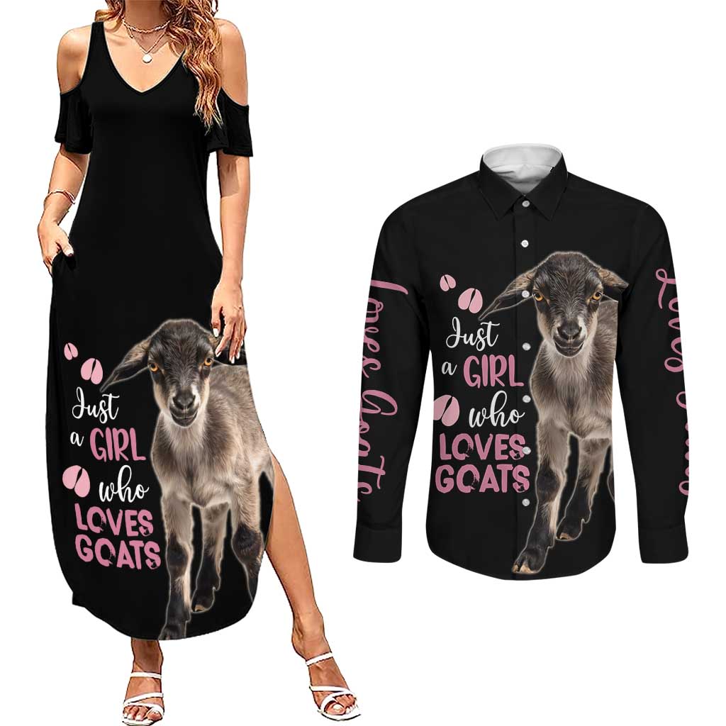 Who Loves Goat Just A Girl Christmas Trees Christmas Christmas Couples Matching Summer Maxi Dress and Long Sleeve Button Shirt Xmas Holiday Patterns - Wonder Print Shop