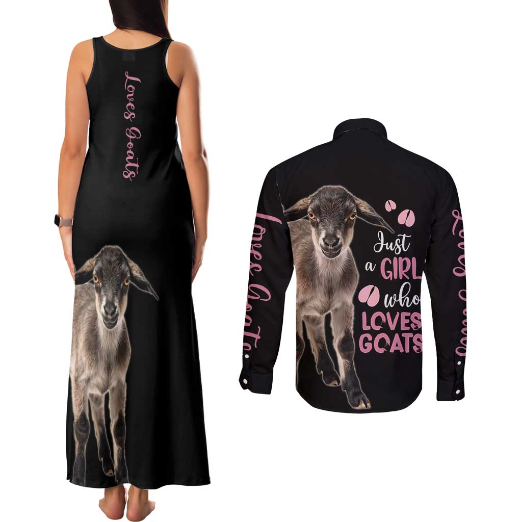 Who Loves Goat Just A Girl Christmas Trees Christmas Christmas Couples Matching Tank Maxi Dress and Long Sleeve Button Shirt Xmas Holiday Patterns - Wonder Print Shop